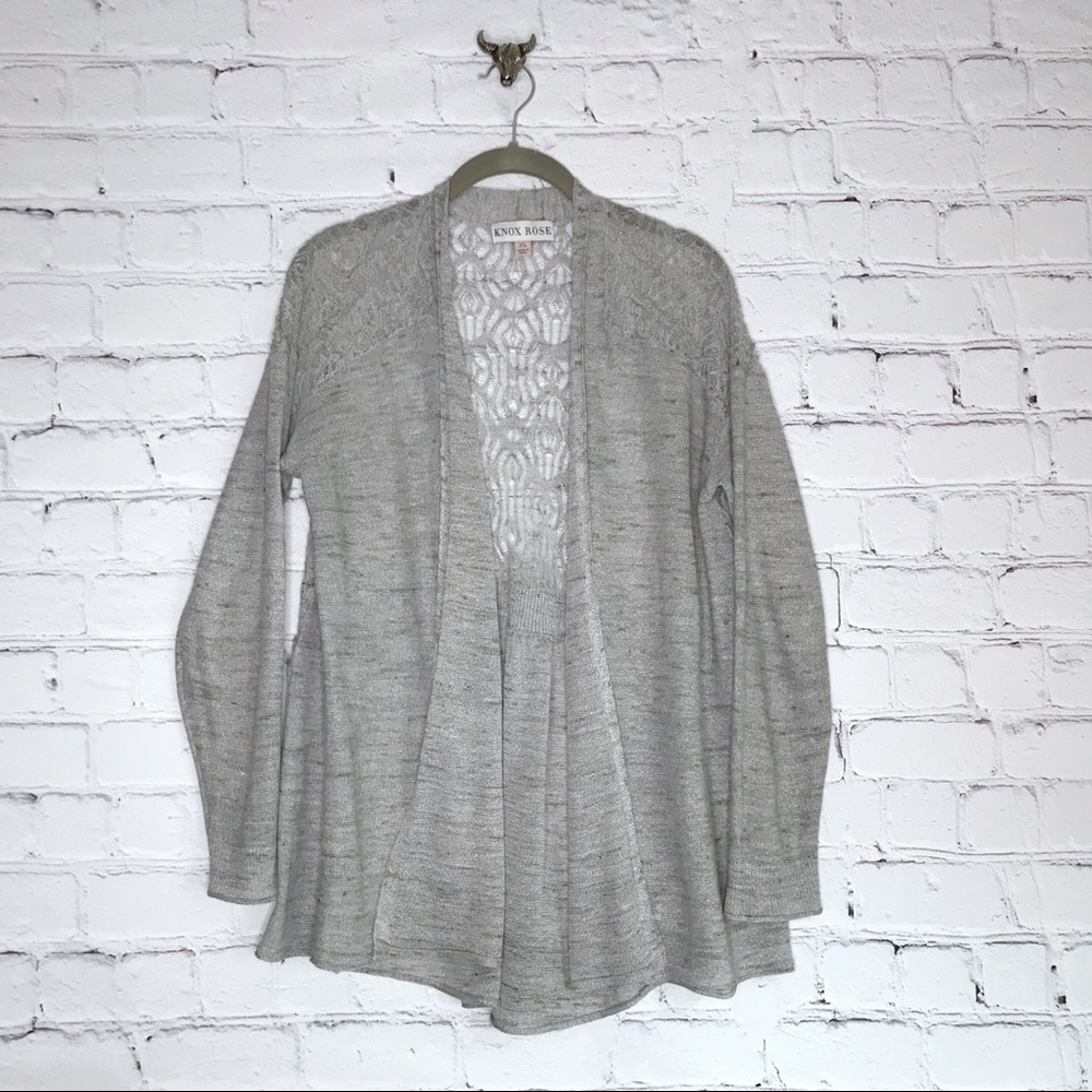 Knox Rose Light Gray Open Cardigan Lace Details